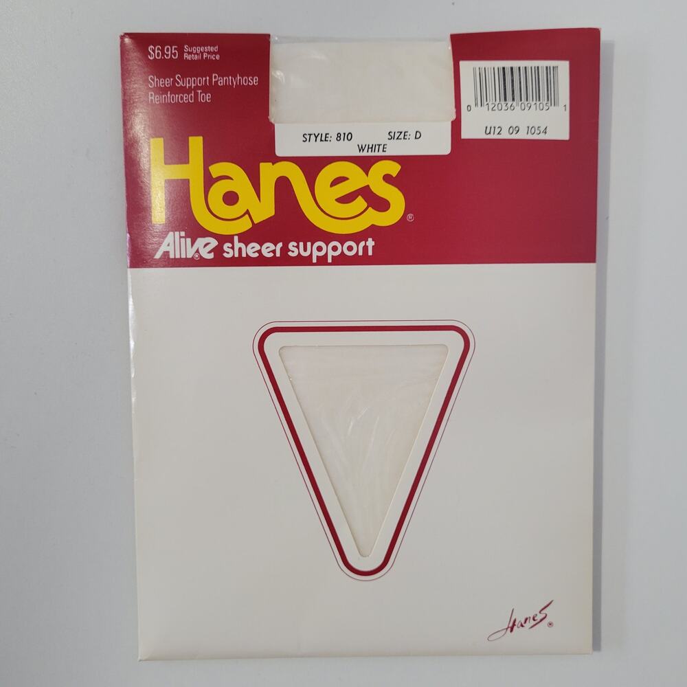 Vintage 1987 Hanes Alive Pantyhose sz D Sheer Support Reinforced Toe White #810